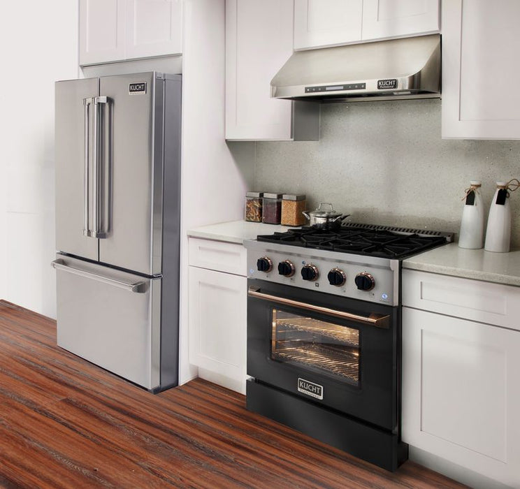 Kucht 30 Inch Professional KNG Series Customized Natural Gas Stainless Steel Range with Black Oven Door Attached