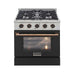 Kucht 30 Inch Professional KNG Series Customized Natural Gas Stainless Steel Range with Black Oven Door Gold Burners