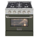 Kucht 30 Inch Professional KNG Series Natural Gas Stainless Steel Range with Sealed Burners and Convection Oven in Olive Green Oven Door Burners