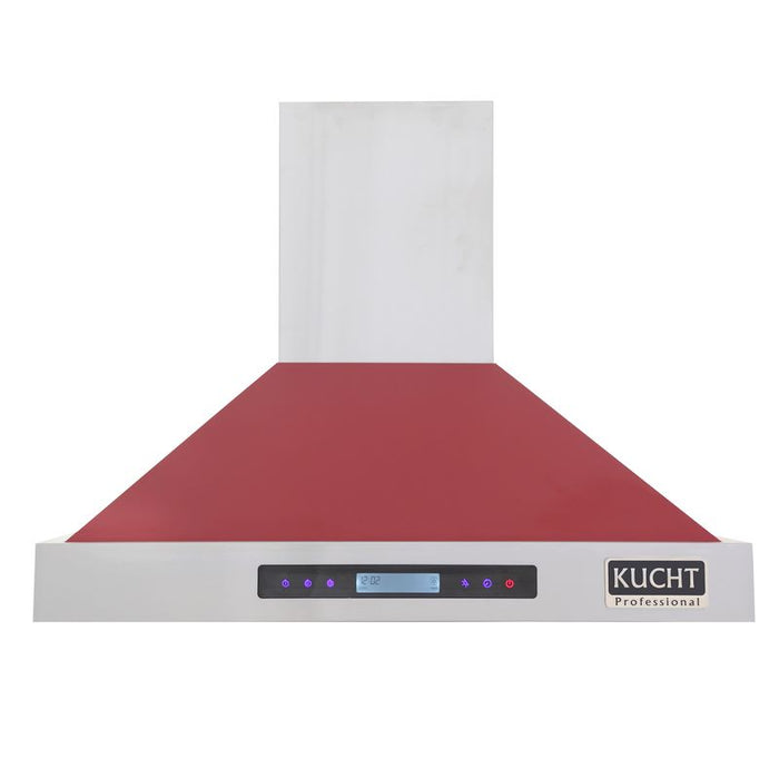 Kucht 36 Inch 900 CFM Stainless Steel Wall Mounted Range Hood with LCD Display, Sensor Touch Controls and Color Options Red