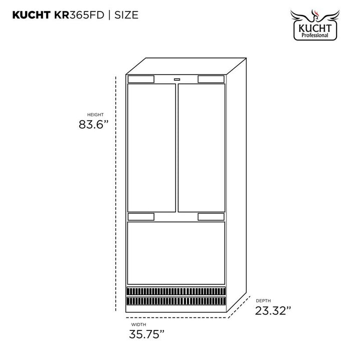  Kucht 36 Inch Built In Counter Depth Panel Ready French Door Refrigerator with Bottom Freezer Dimensions