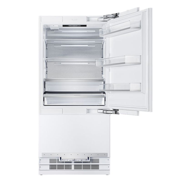 Kucht 36 Inch Built In Counter Depth Panel Ready Single Door Refrigerator with Bottom Freezer Open