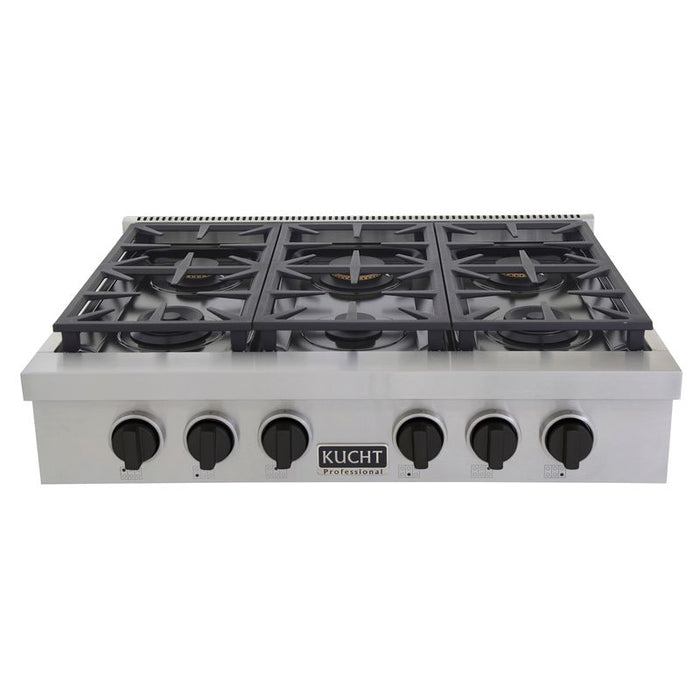 Kucht 36 Inch KFX Series Gas Range Top with Color Knobs Black