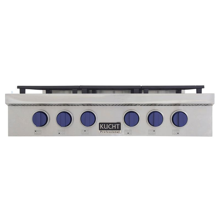 Kucht 36 Inch KFX Series Gas Range Top with Color Knobs Blue