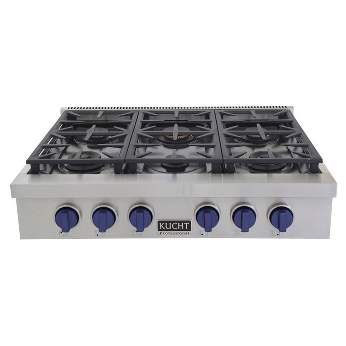 Kucht 36 Inch KFX Series Gas Range Top with Color Knobs Blue