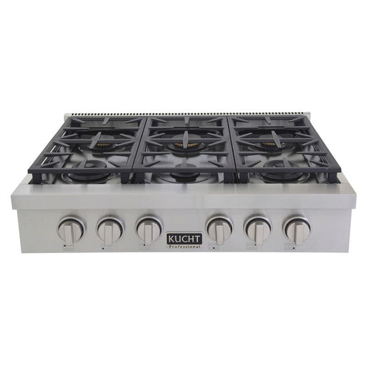 Kucht 36 Inch KFX Series Gas Range Top with Color Knobs Silver