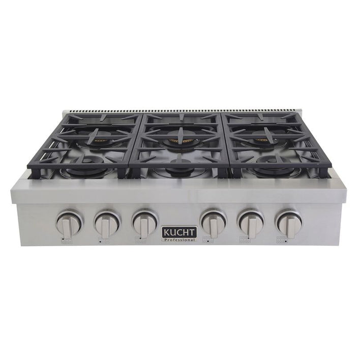 Kucht 36 Inch KFX Series Gas Range Top with Color Knobs Silver