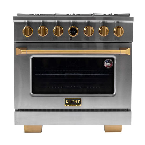 Kucht 36 Inch KX Series Gas Stainless Steel Door Dual Fuel Range with Gold Finish and Digital Thermostat Main