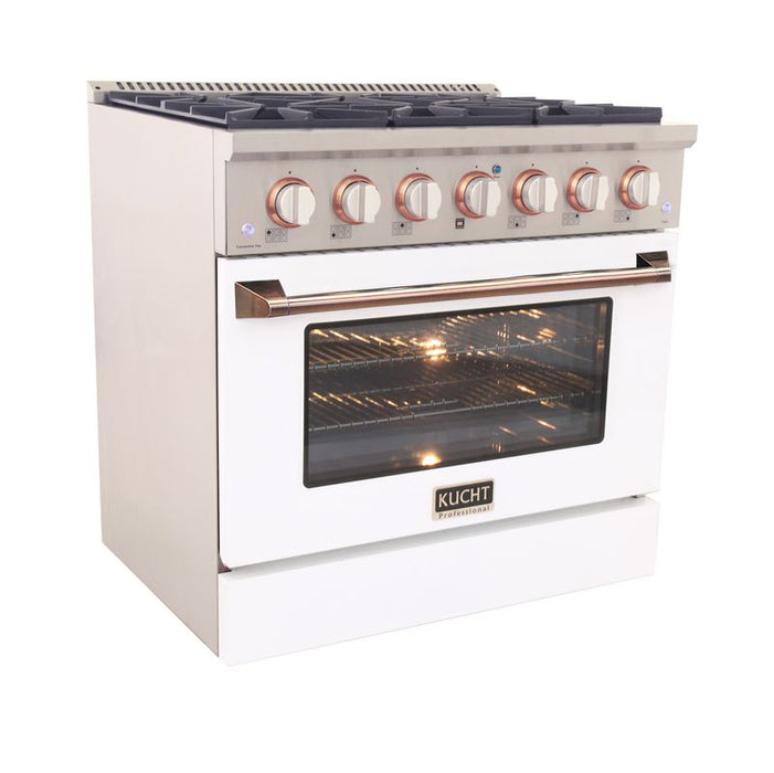 Kucht 36 Inch Pro-Class KDF Series Customized Liquid Propane Gas Stainless Steel Dual Fuel Range with White Oven Door RG Side