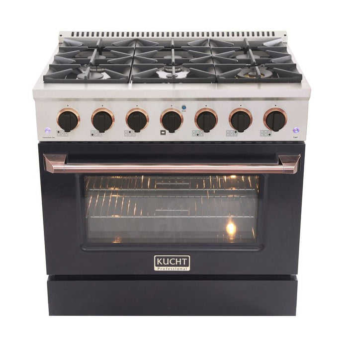 Kucht 36 Inch Pro-Class KDF Series Customized Liquid Propane Gas Stainless Steel Dual Fuel Range with Black Oven Door RG Burners
