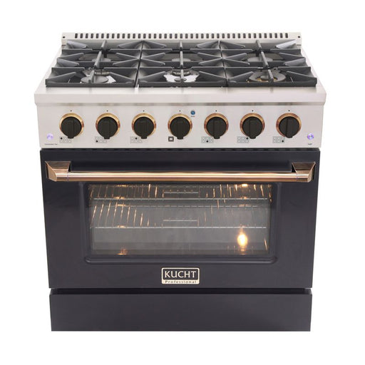 Kucht 36 Inch Pro-Class KDF Series Customized Liquid Propane Gas Stainless Steel Dual Fuel Range with Black Oven Door G Burners