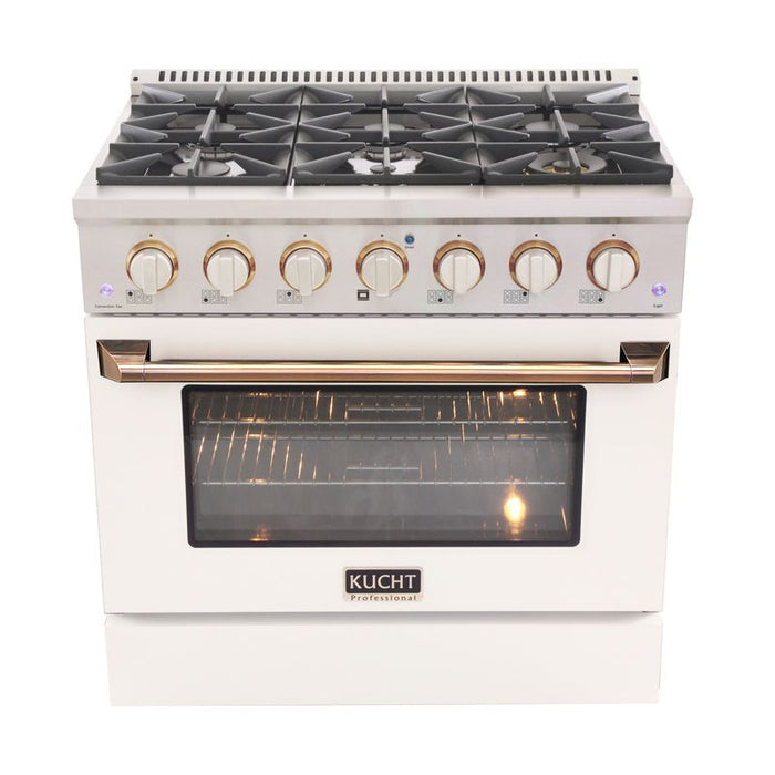 Kucht 36 Inch Pro-Class KDF Series Customized Liquid Propane Gas Stainless Steel Dual Fuel Range with White Oven Door G Burners
