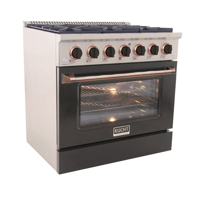 Kucht 36 Inch Pro-Class KDF Series Customized Natural Gas Stainless Steel Dual Fuel Range with Black Oven Door RG Side