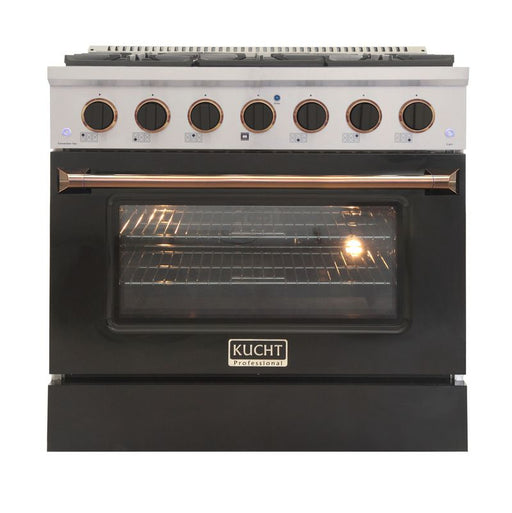 Kucht 36 Inch Pro-Class KDF Series Customized Natural Gas Stainless Steel Dual Fuel Range with Black Oven Door G Main