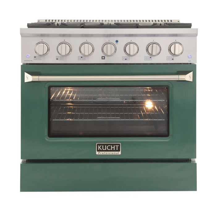 Kucht 36 Inch Pro-Class KDF Series Liquid Propane Gas Stainless Steel Dual Fuel Range with Green Oven Door Main