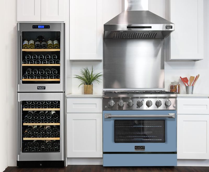 Kucht 36 Inch Pro-Class KDF Series Liquid Propane Gas Stainless Steel Dual Fuel Range with Light Blue Oven Door Atatched