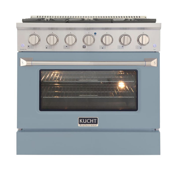 Kucht 36 Inch Pro-Class KDF Series Liquid Propane Gas Stainless Steel Dual Fuel Range with Light Blue Oven Door Main