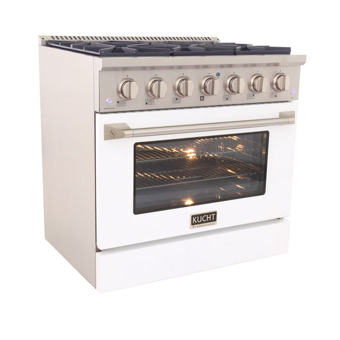 Kucht 36 Inch Pro-Class KDF Series Liquid Propane Gas Stainless Steel Dual Fuel Range with White Oven Door Side