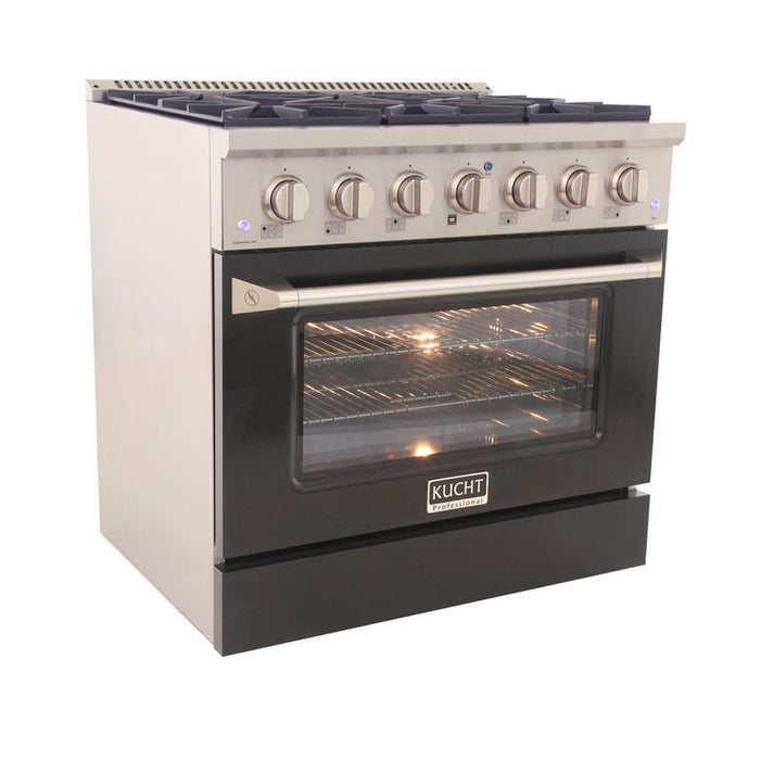 Kucht 36 Inch Pro-Class KDF Series Natural Gas Stainless Steel Dual Fuel Range with Black Oven Door Side