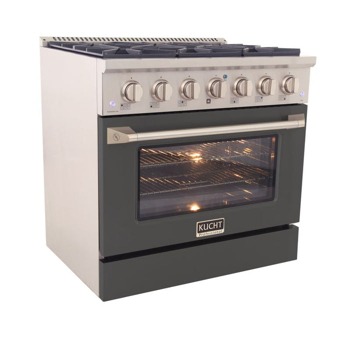 Kucht 36 Inch Pro-Class KDF Series Natural Gas Stainless Steel Dual Fuel Range with Grey Oven Door Side
