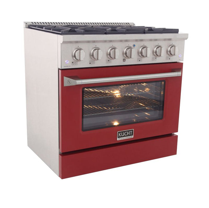 Kucht 36 Inch Pro-Class KDF Series Natural Gas Stainless Steel Dual Fuel Range with Red Oven Door Side