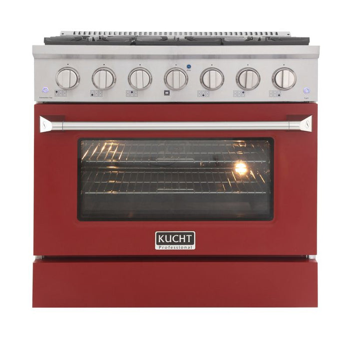 Kucht 36 Inch Pro-Class KDF Series Natural Gas Stainless Steel Dual Fuel Range with Red Oven Door Main