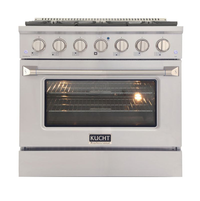 Kucht 36 Inch Pro-Class KDF Series Natural Gas Stainless Steel Dual Fuel Range with Silver Oven Door Main