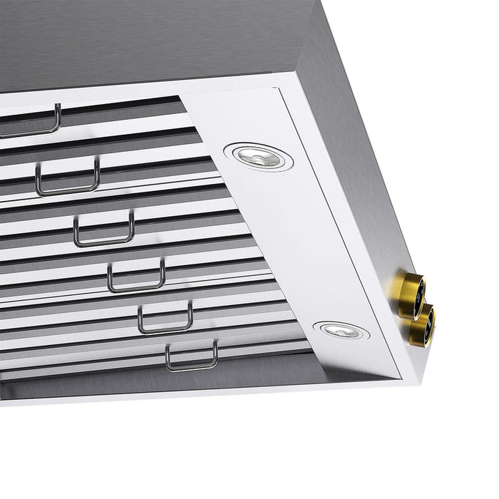 Kucht 36 Inch Pro-Style 900 CFM Stainless Steel Ducted Under Cabinet Range Hood with Two Round Digital Dial Gold Touchscreen Controls Below
