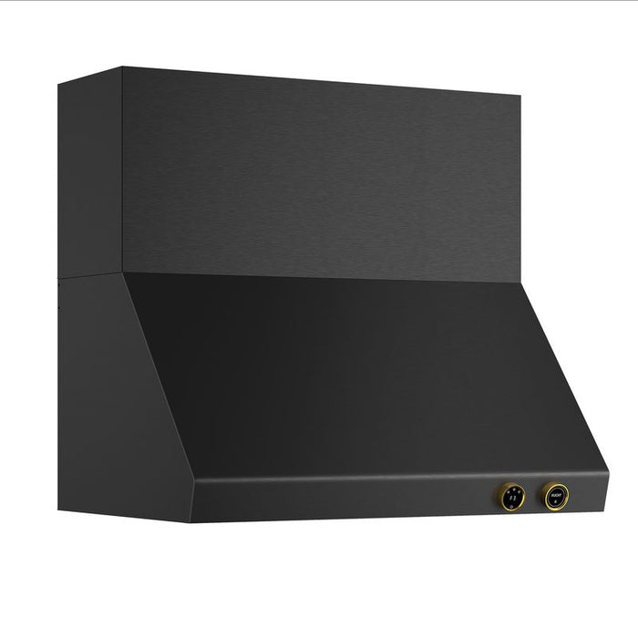 Kucht 36 Inch Pro-Style 900 CFM Titanium Stainless Steel Wall Mounted Gold Accents Range Hood with Two Round Digital Dial Touchscreen Controls Side