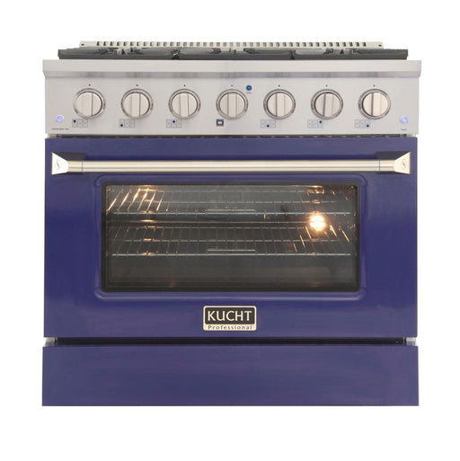 Kucht 36 Inch Professional 5.2 Cu. Ft. Liquid Propane Gas Stainless Steel Range with Sealed Burners and Convection Oven in Blue Oven Door Main