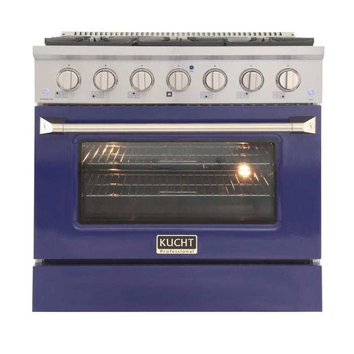Kucht 36 Inch Professional 5.2 Cu. Ft. Liquid Propane Gas Stainless Steel Range with Sealed Burners and Convection Oven in Blue Oven Door Main