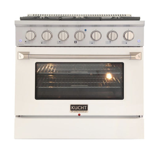 Kucht 36 Inch Professional 5.2 Cu. Ft. Liquid Propane Gas Stainless Steel Range with Sealed Burners and Convection Oven in White Oven Door Main