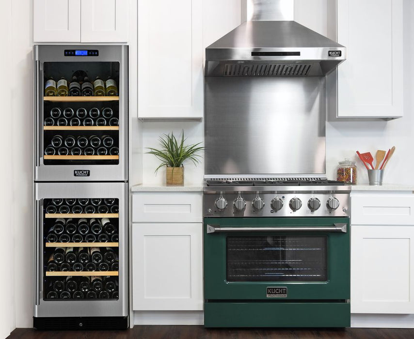 Kucht 36 Inch Professional 5.2 Cu. Ft. Natural Gas Stainless Steel Range with Sealed Burners and Convection Oven in Green Oven Door Attached