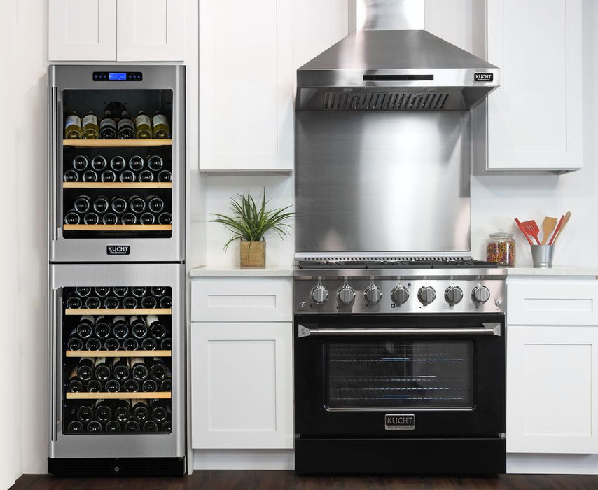 Kucht 36 Inch Professional 5.2 Cu. Ft. Natural Gas Stainless Steel Range with Sealed Burners and Convection Oven in Black Oven Door Attached