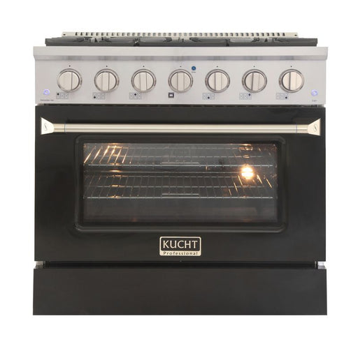 Kucht 36 Inch Professional 5.2 Cu. Ft. Natural Gas Stainless Steel Range with Sealed Burners and Convection Oven in Black Oven Door mAIN