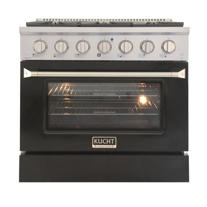 Kucht 36 Inch Professional 5.2 Cu. Ft. Natural Gas Stainless Steel Range with Sealed Burners and Convection Oven in Black Oven Door mAIN