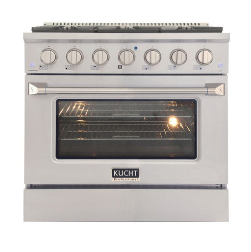 Kucht 36 Inch Professional 5.2 Cu. Ft. Natural Gas Stainless Steel Range with Sealed Burners and Convection Oven in Silver Oven Door Main