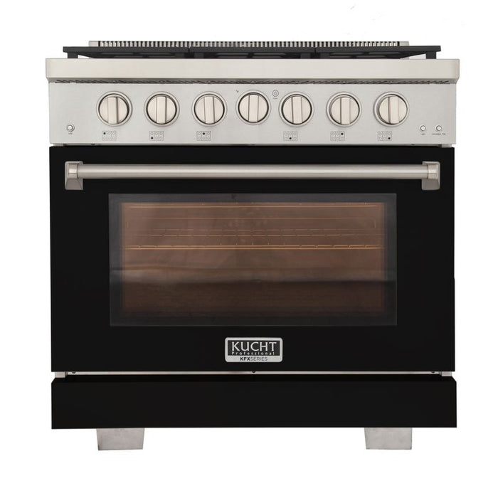 Kucht 36 Inch Professional KFX-X Series Liquid Propane Stainless Steel Range with Convection Oven in Black Oven Door Main