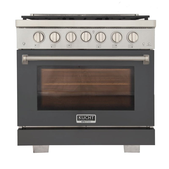 Kucht 36 Inch Professional KFX-X Series Liquid Propane Stainless Steel Range with Convection Oven in Gray Oven Door Main