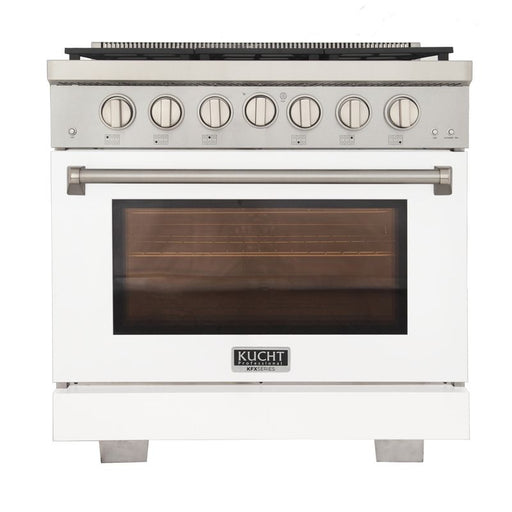 Kucht 36 Inch Professional KFX-X Series Liquid Propane Stainless Steel Range with Convection Oven in White Oven Door Main