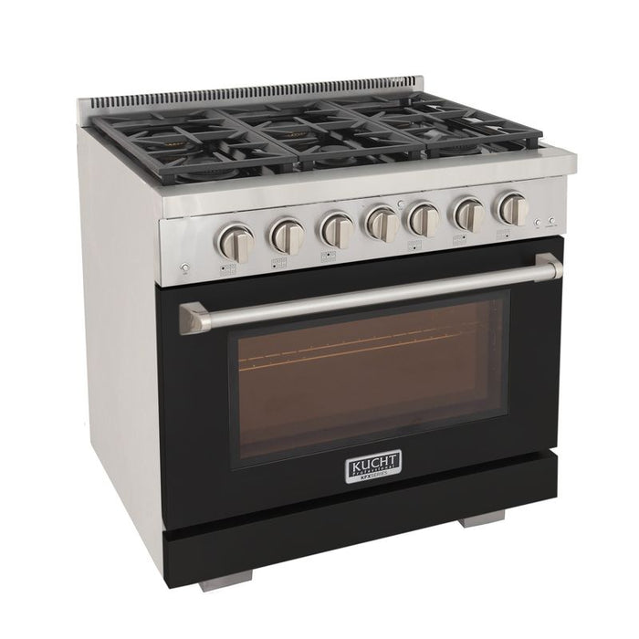 Kucht 36 Inch Professional KFX-X Series Natural Gas Stainless Steel Range with Convection Oven in Black Oven Door Side