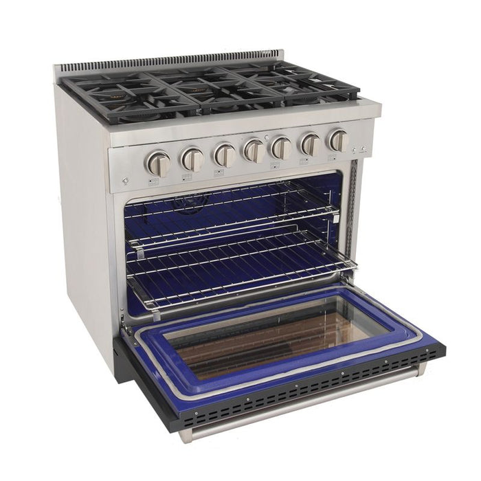 Kucht 36 Inch Professional KFX-X Series Natural Gas Stainless Steel Range with Convection Oven in Gray Oven Door Open