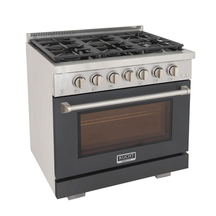 Kucht 36 Inch Professional KFX-X Series Natural Gas Stainless Steel Range with Convection Oven in Gray Oven Door Side