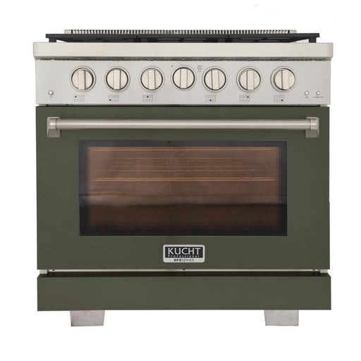 Kucht 36 Inch Professional KFX-X Series Natural Gas Stainless Steel Range with Convection Oven in Green Oven Door Main