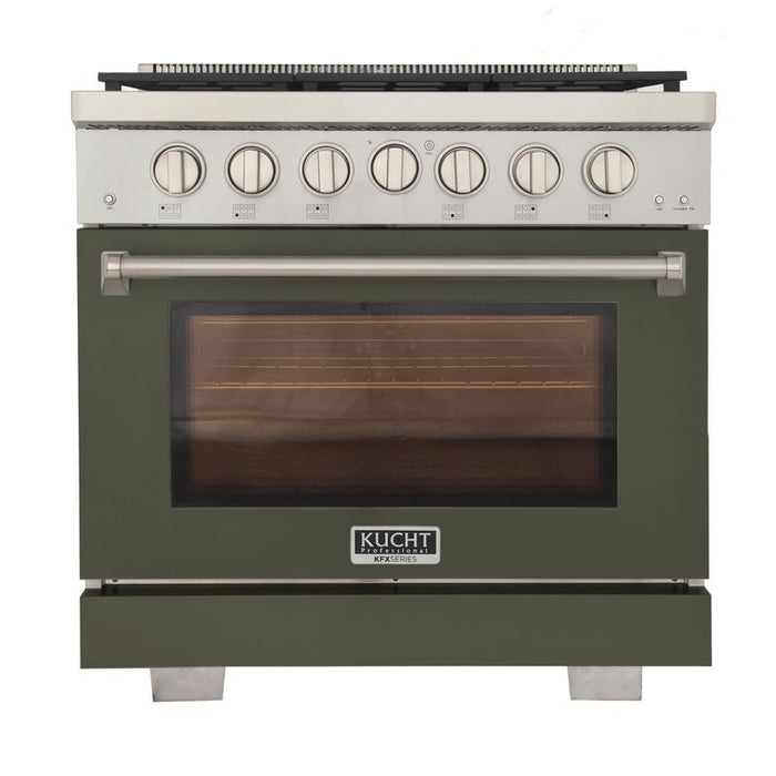Kucht 36 Inch Professional KFX-X Series Natural Gas Stainless Steel Range with Convection Oven in Green Oven Door Main