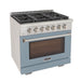 Kucht 36 Inch Professional KFX-X Series Natural Gas Stainless Steel Range with Convection Oven in Light Blue Oven Door Side