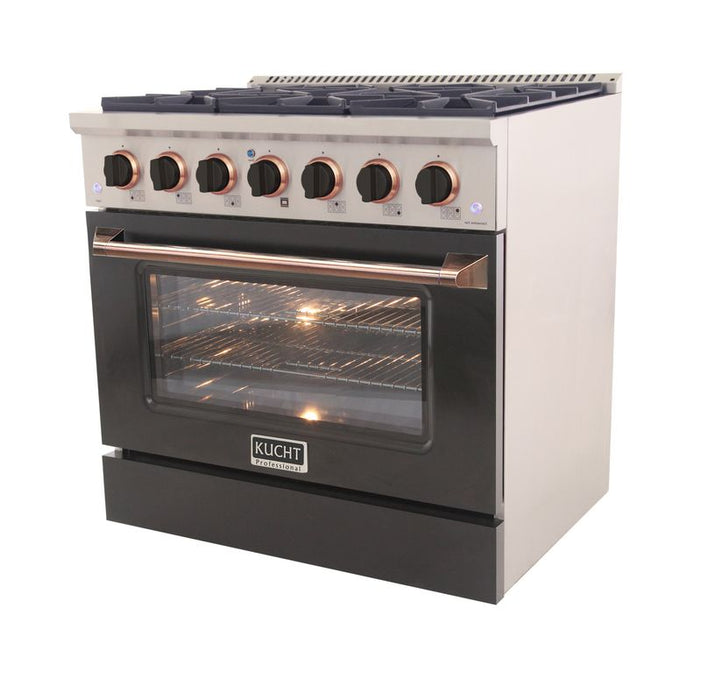 Kucht 36 Inch Professional KNG Series Customized Natural Gas Stainless Steel Range with Black Oven Door RG Side