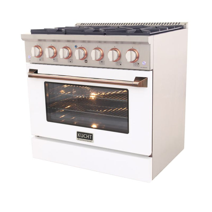 Kucht 36 Inch Professional KNG Series Customized Natural Gas Stainless Steel Range with White Oven Door RG Side