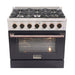 Kucht 36 Inch Professional KNG Series Customized Natural Gas Stainless Steel Range with Black Oven Door RG Burners
