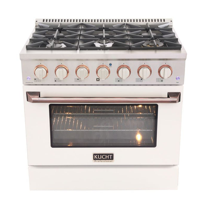 Kucht 36 Inch Professional KNG Series Customized Natural Gas Stainless Steel Range with White Oven Door RG Burners